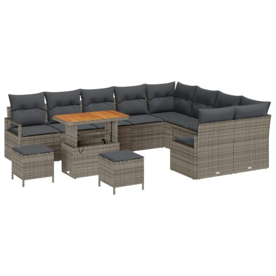 3362568 2 Set de canapele pentru grădină cu pernă 12 pcs Gri Rattan poli 3362568 2