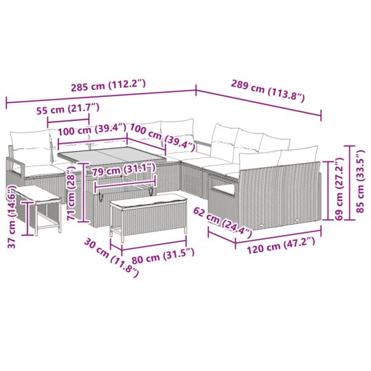 3362576 12 Set de canapele pentru grădină cu pernă 13 pcs Bej Rattan poli 3362576 12