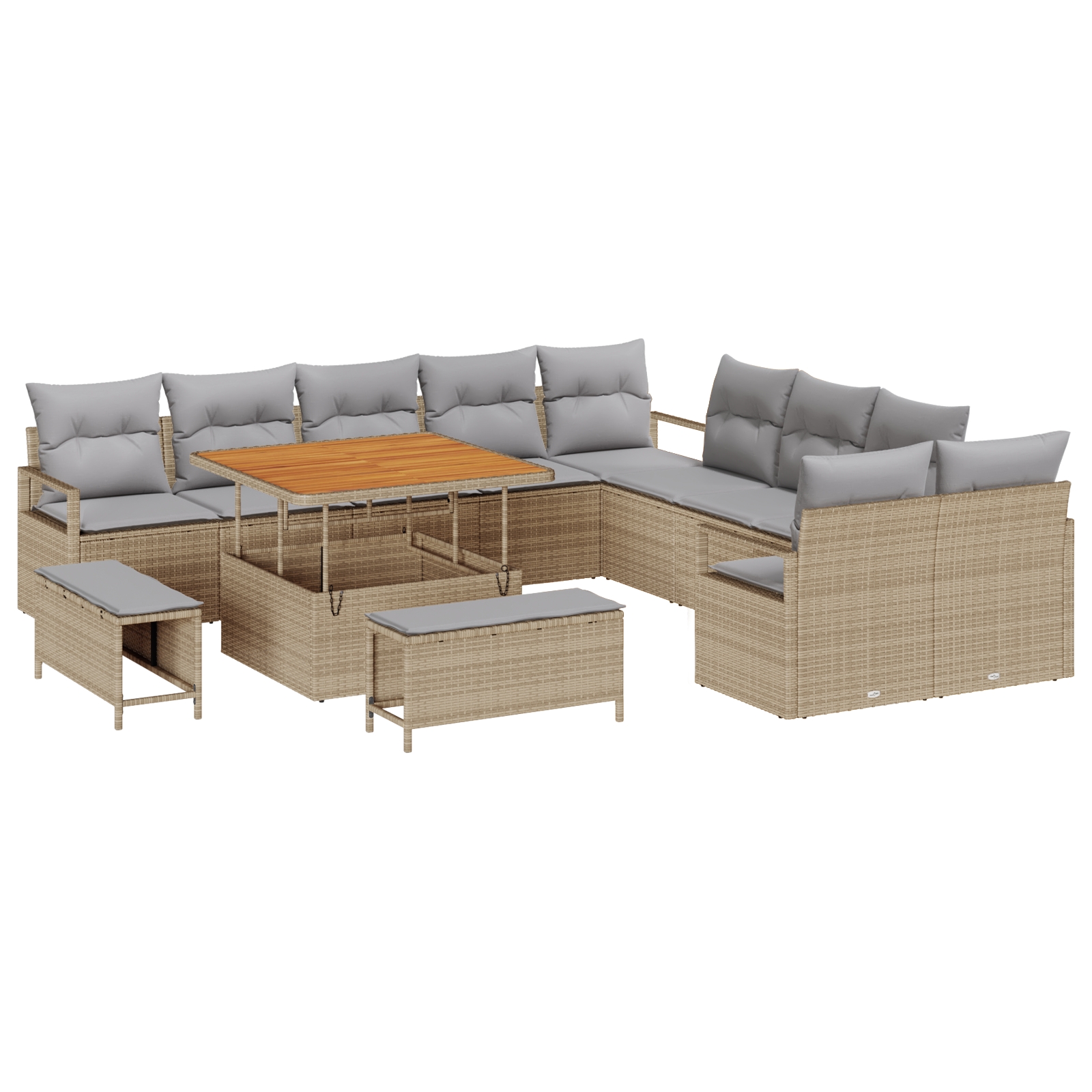 3362577 2 Set de canapele pentru grădină cu pernă 13 pcs Bej Rattan poli Set de canapele pentru grădină cu pernă 13 pcs Bej Rattan poli - imagine 2