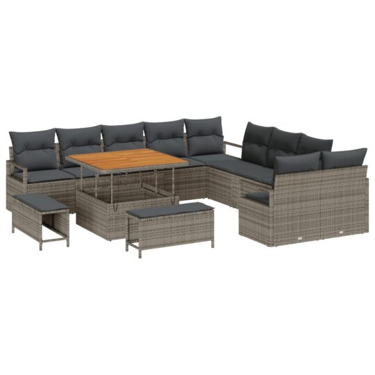 Alternative view of Set de canapele pentru grădină cu pernă 13 pcs Gri Rattan poli