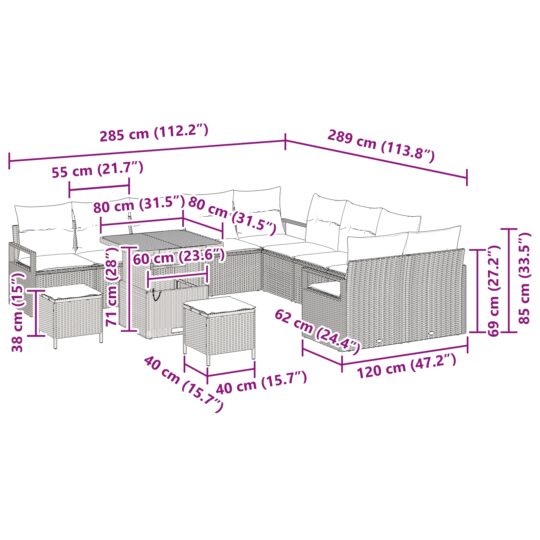 3362581 12 Set de canapele pentru grădină cu pernă 13 pcs Bej Rattan poli 3362581 12