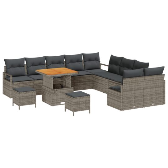 3362583 2 Set de canapele pentru grădină cu pernă 13 pcs Gri Rattan poli 3362583 2