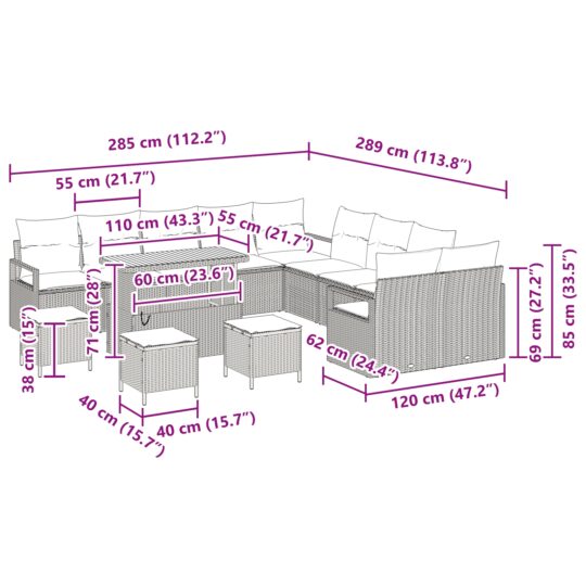 3362591 12 Set de canapele pentru grădină cu pernă 14 pcs Bej Rattan poli 3362591 12