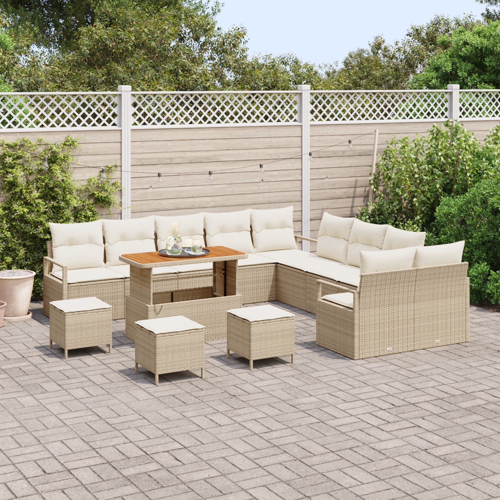 3362591 3 Set de canapele pentru grădină cu pernă 14 pcs Bej Rattan poli Set de canapele pentru grădină cu pernă 14 pcs Bej Rattan poli - imagine 3