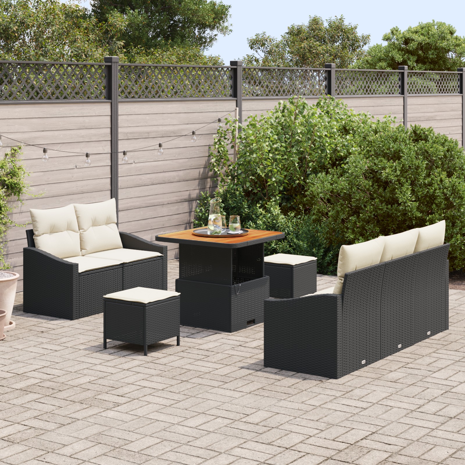 3362595 3 Set de canapele pentru grădină cu pernă 8 pcs Negru Rattan poli Set de canapele pentru grădină cu pernă 8 pcs Negru Rattan poli - imagine 3