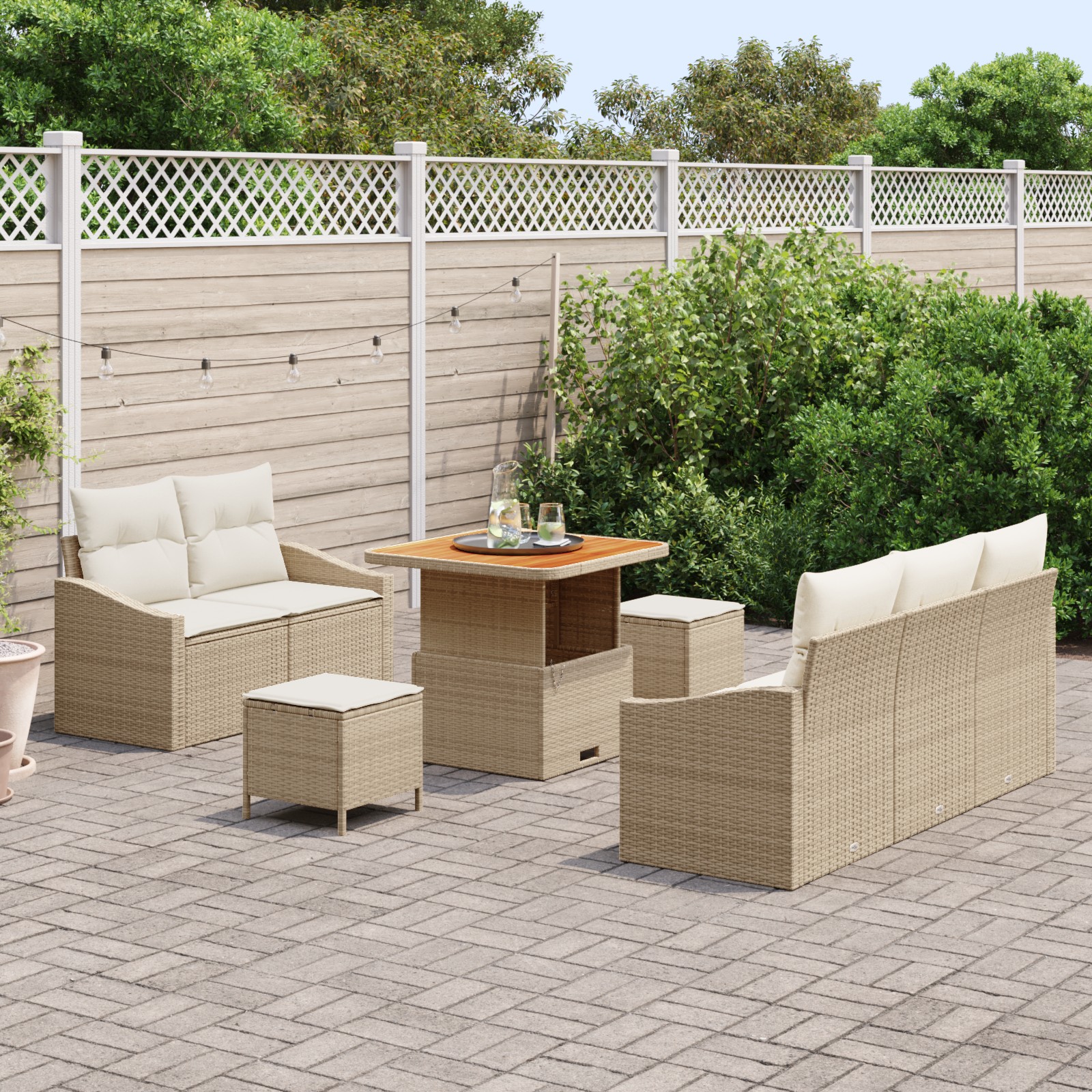 3362596 3 Set de canapele pentru grădină cu pernă 8 pcs Bej Rattan poli Set de canapele pentru grădină cu pernă 8 pcs Bej Rattan poli - imagine 3
