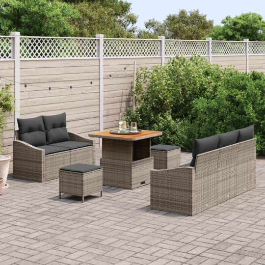 3362598 3 Set de canapele pentru grădină cu pernă 8 pcs Gri Rattan poli 3362598 3