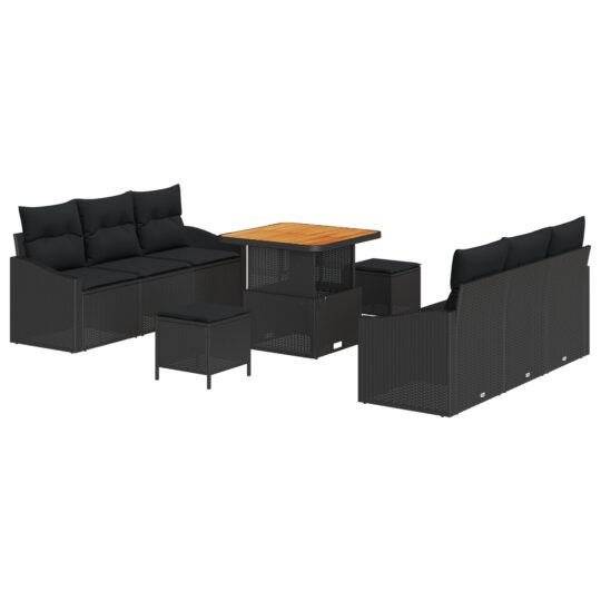 Alternative view of Set de canapele pentru grădină cu pernă 9 pcs Negru Rattan poli