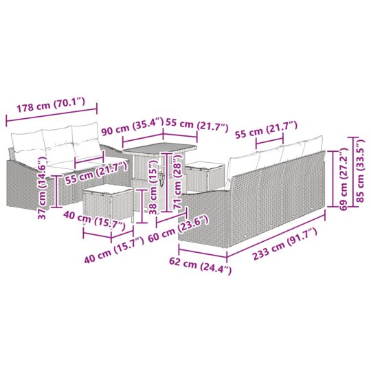 3362621 12 Set de canapele pentru grădină cu pernă 10 pcs Bej Rattan poli 3362621 12