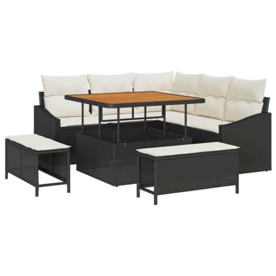 Alternative view of Set de canapele pentru grădină cu pernă 8 pcs Negru Rattan poli