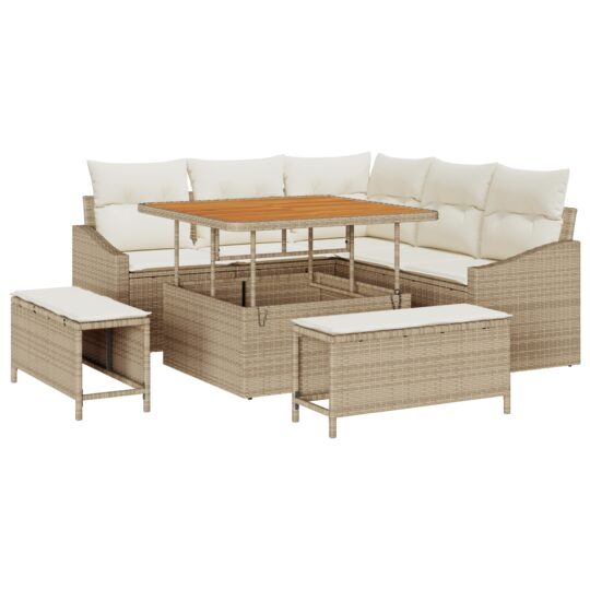 3362646 2 Set de canapele pentru grădină cu pernă 8 pcs Bej Rattan poli 3362646 2