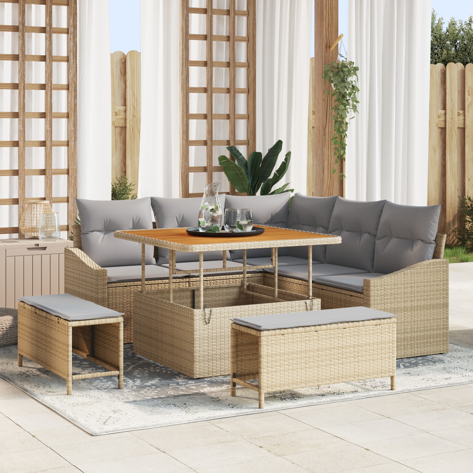 3362647 1 Set de canapele pentru grădină cu pernă 8 pcs Bej Rattan poli Set de canapele pentru grădină cu pernă 8 pcs Bej Rattan poli
