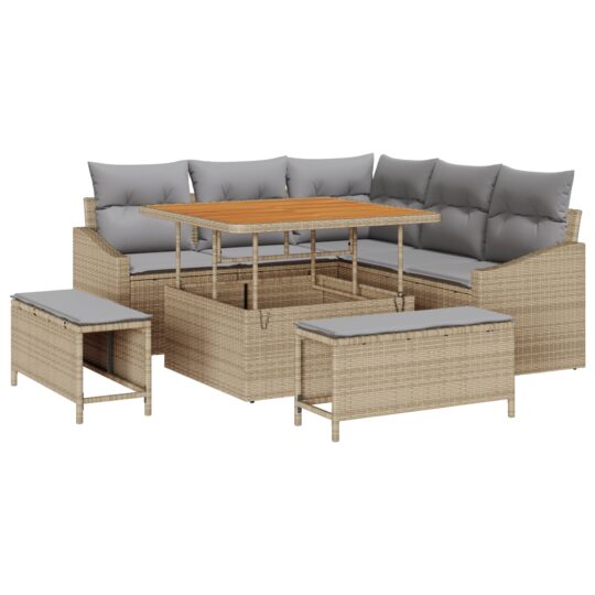 Alternative view of Set de canapele pentru grădină cu pernă 8 pcs Bej Rattan poli
