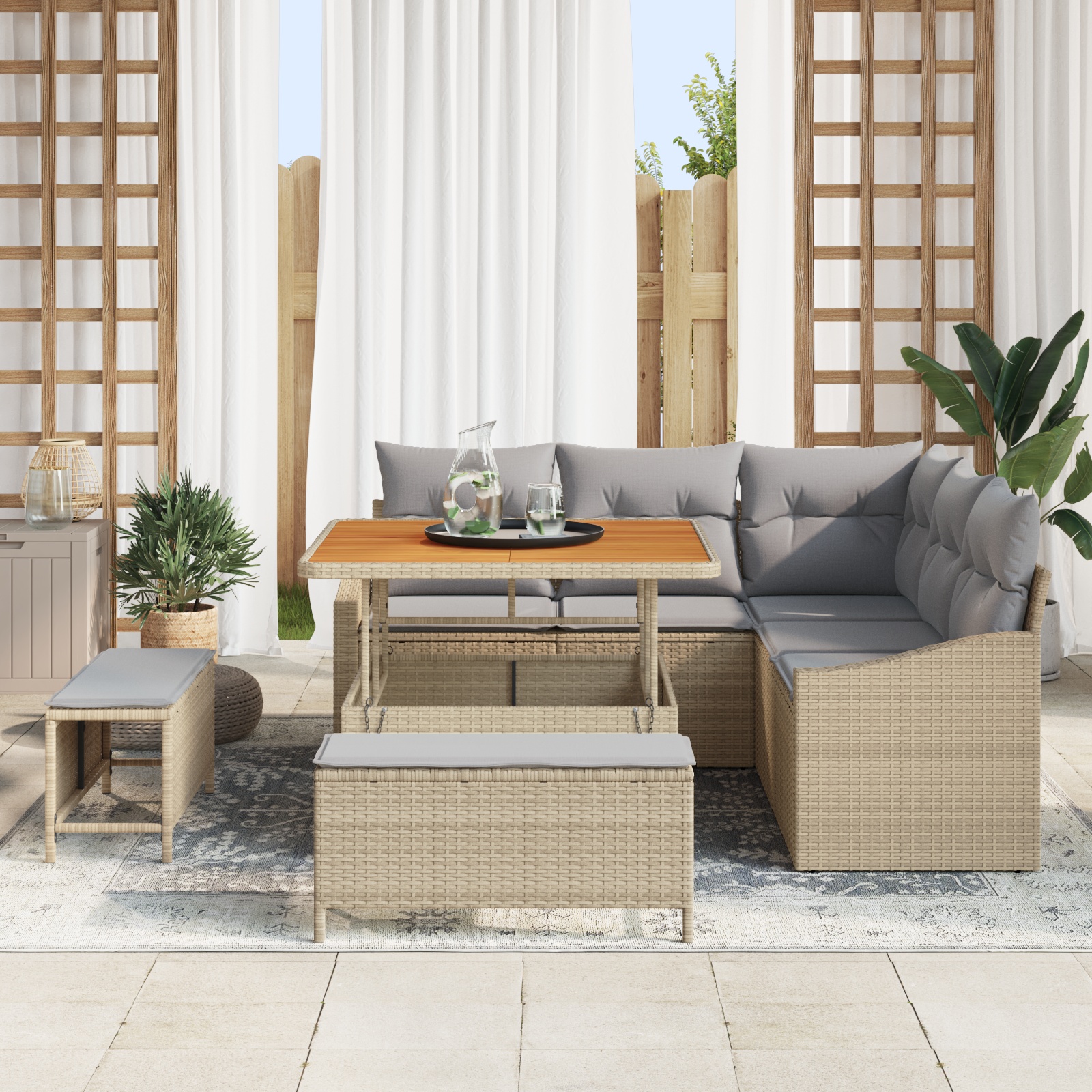 3362647 3 Set de canapele pentru grădină cu pernă 8 pcs Bej Rattan poli Set de canapele pentru grădină cu pernă 8 pcs Bej Rattan poli - imagine 3