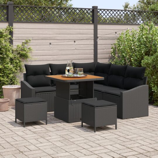 Set de canapele pentru grădină cu pernă 8 pcs Negru Rattan poli