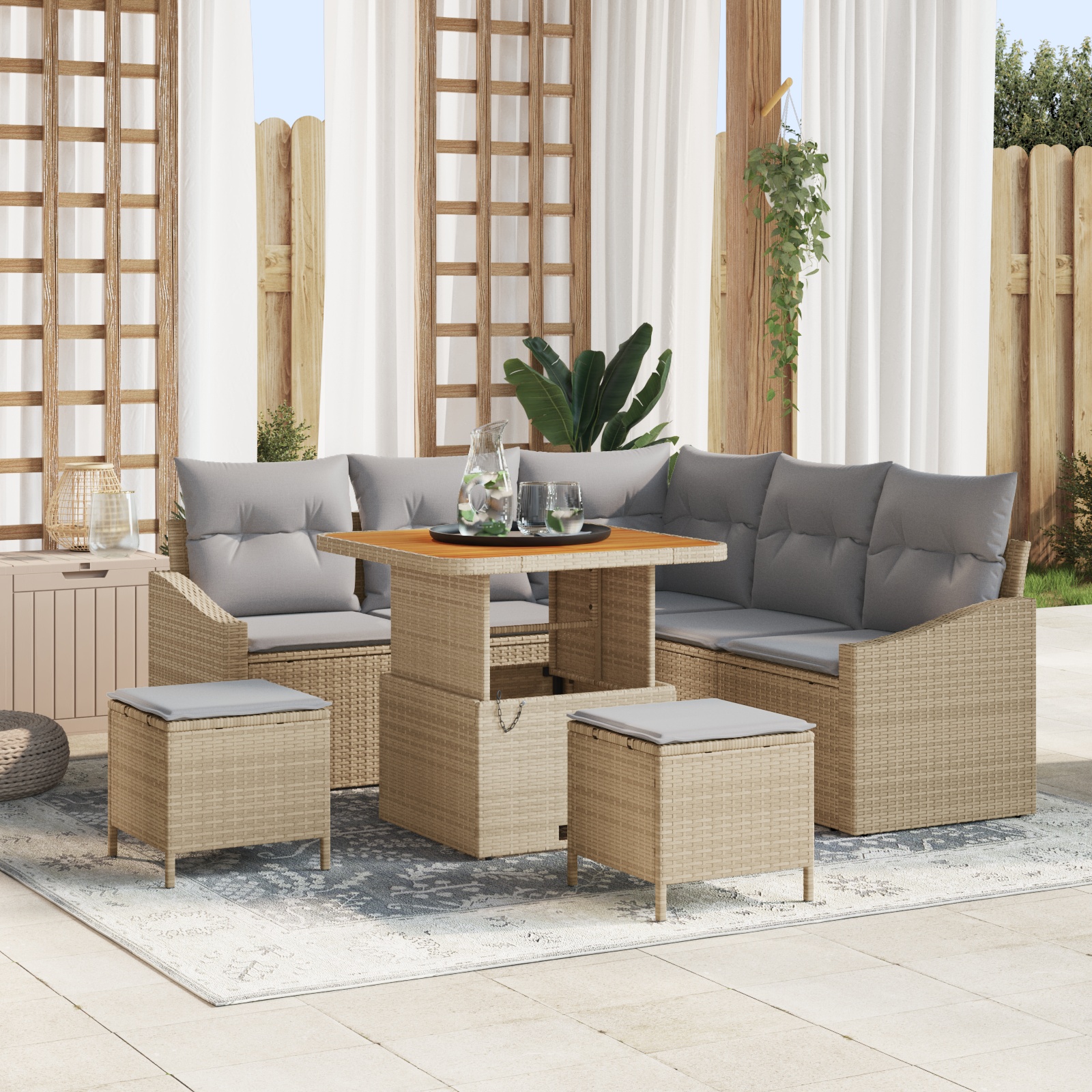 3362652 1 Set de canapele pentru grădină cu pernă 8 pcs Bej Rattan poli Set de canapele pentru grădină cu pernă 8 pcs Bej Rattan poli