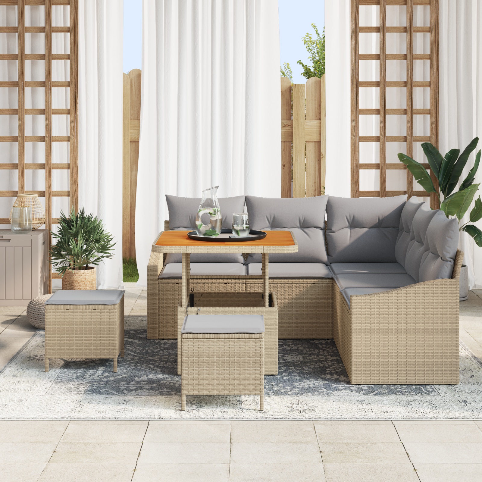 3362652 3 Set de canapele pentru grădină cu pernă 8 pcs Bej Rattan poli Set de canapele pentru grădină cu pernă 8 pcs Bej Rattan poli - imagine 3