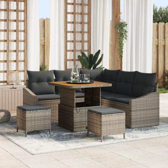 Set de canapele pentru grădină cu pernă 8 pcs Gri Rattan poli