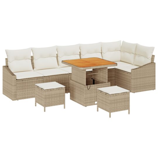 Alternative view of Set de canapele pentru grădină cu pernă 9 pcs Bej Rattan poli