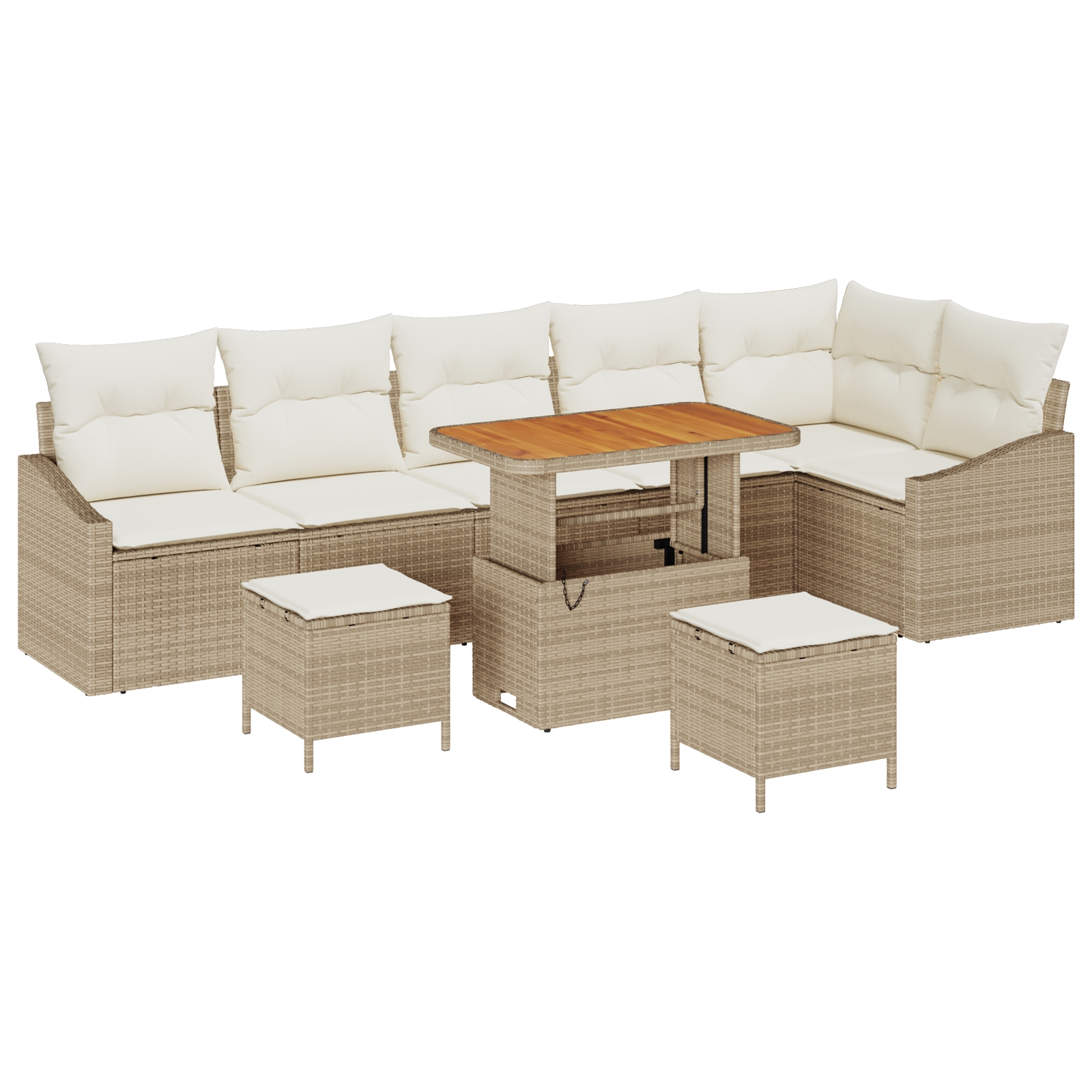 3362676 2 Set de canapele pentru grădină cu pernă 9 pcs Bej Rattan poli Set de canapele pentru grădină cu pernă 9 pcs Bej Rattan poli - imagine 2