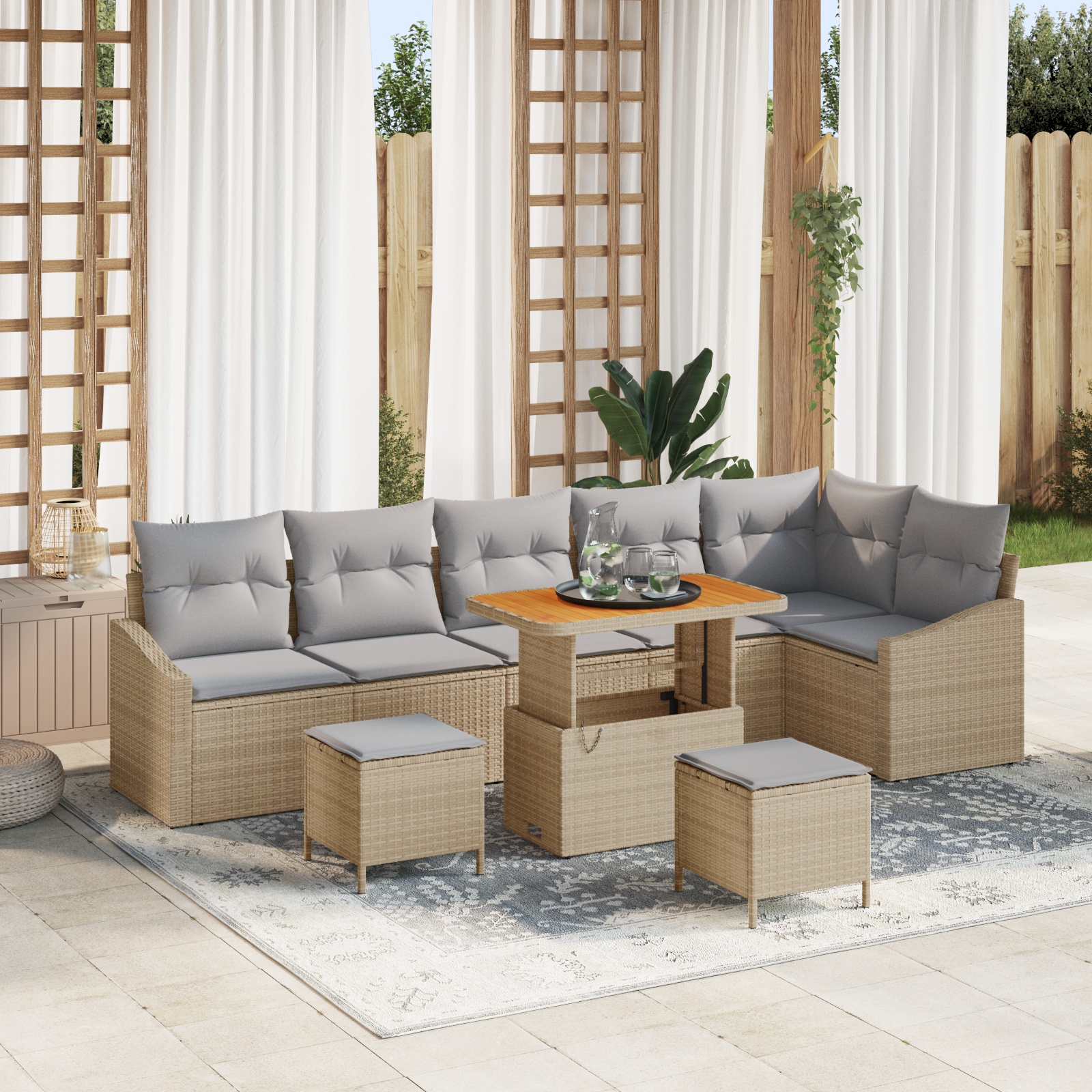 3362677 1 Set de canapele pentru grădină cu pernă 9 pcs Bej Rattan poli Set de canapele pentru grădină cu pernă 9 pcs Bej Rattan poli
