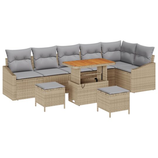 Alternative view of Set de canapele pentru grădină cu pernă 9 pcs Bej Rattan poli