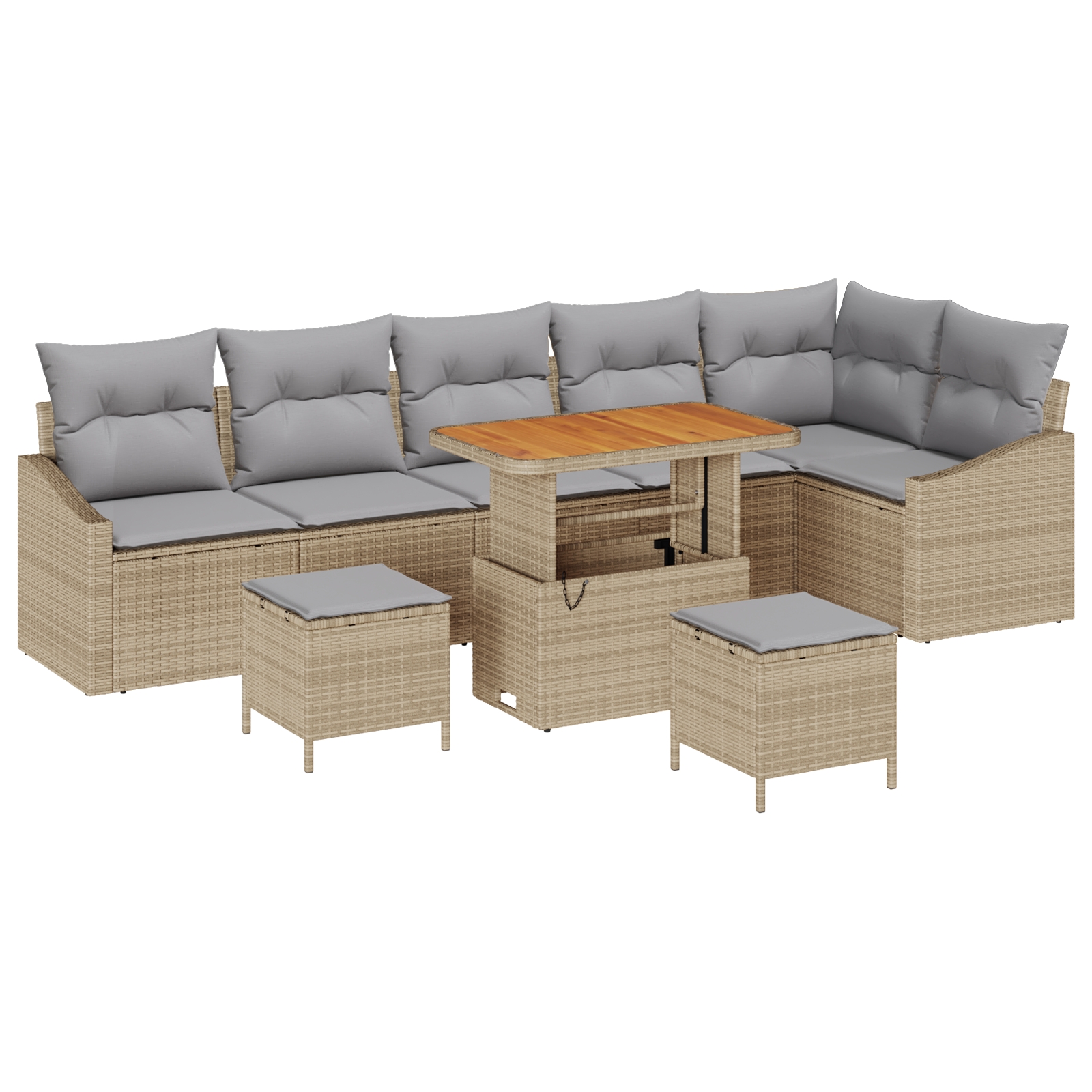 3362677 2 Set de canapele pentru grădină cu pernă 9 pcs Bej Rattan poli Set de canapele pentru grădină cu pernă 9 pcs Bej Rattan poli - imagine 2