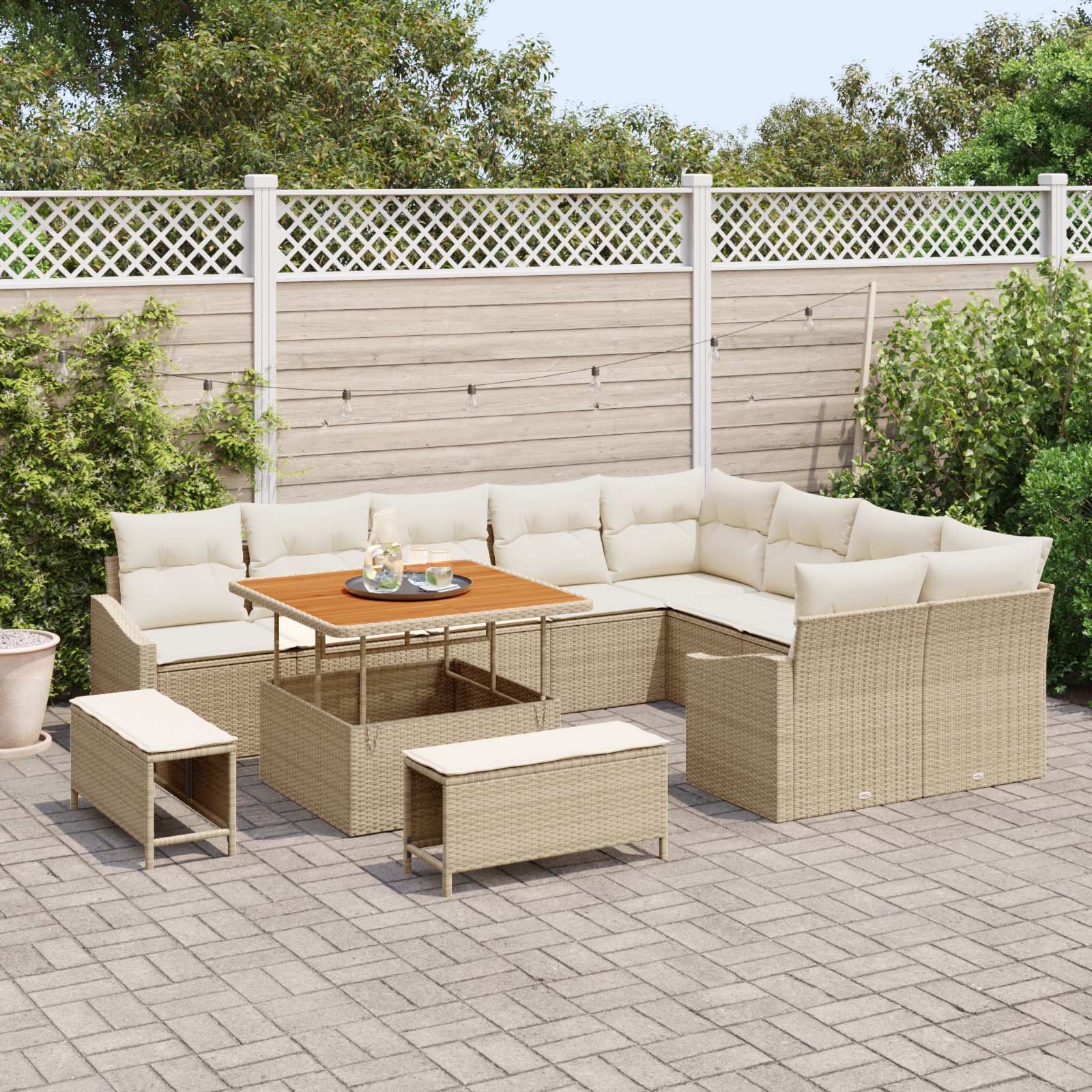 3362686 3 Set de canapele pentru grădină cu pernă 12 pcs Bej Rattan poli Set de canapele pentru grădină cu pernă 12 pcs Bej Rattan poli - imagine 3