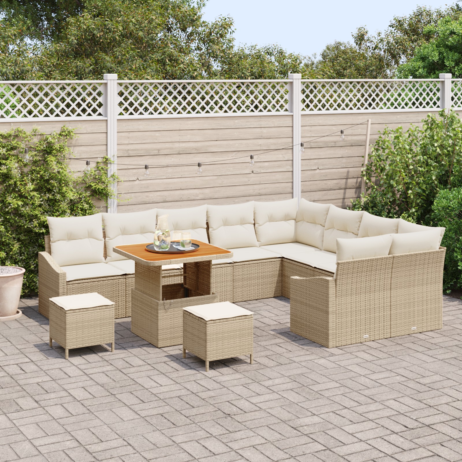 3362691 3 Set de canapele pentru grădină cu pernă 12 pcs Bej Rattan poli Set de canapele pentru grădină cu pernă 12 pcs Bej Rattan poli - imagine 3