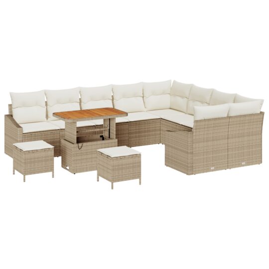 Alternative view of Set de canapele pentru grădină cu pernă 12 pcs Bej Rattan poli