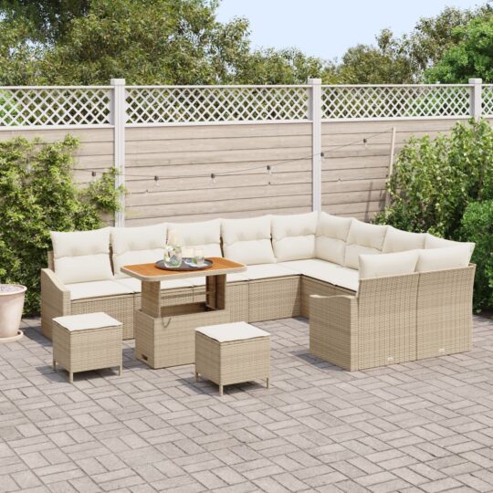 3362696 3 Set de canapele pentru grădină cu pernă 12 pcs Bej Rattan poli 3362696 3
