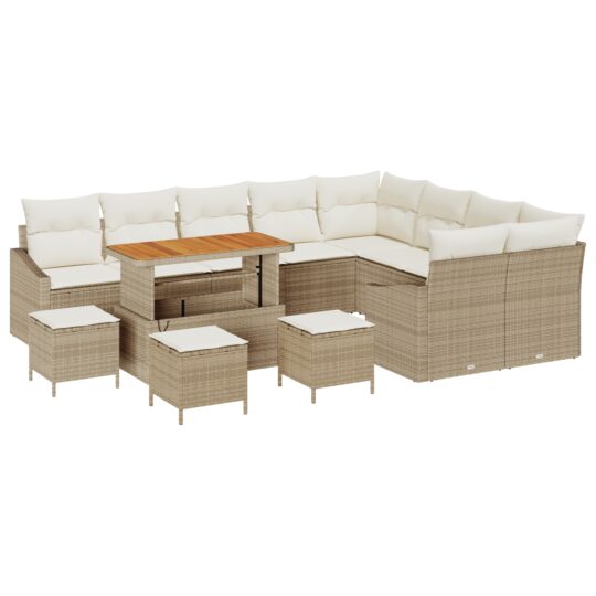 3362701 2 Set de canapele pentru grădină cu pernă 13 pcs Bej Rattan poli 3362701 2