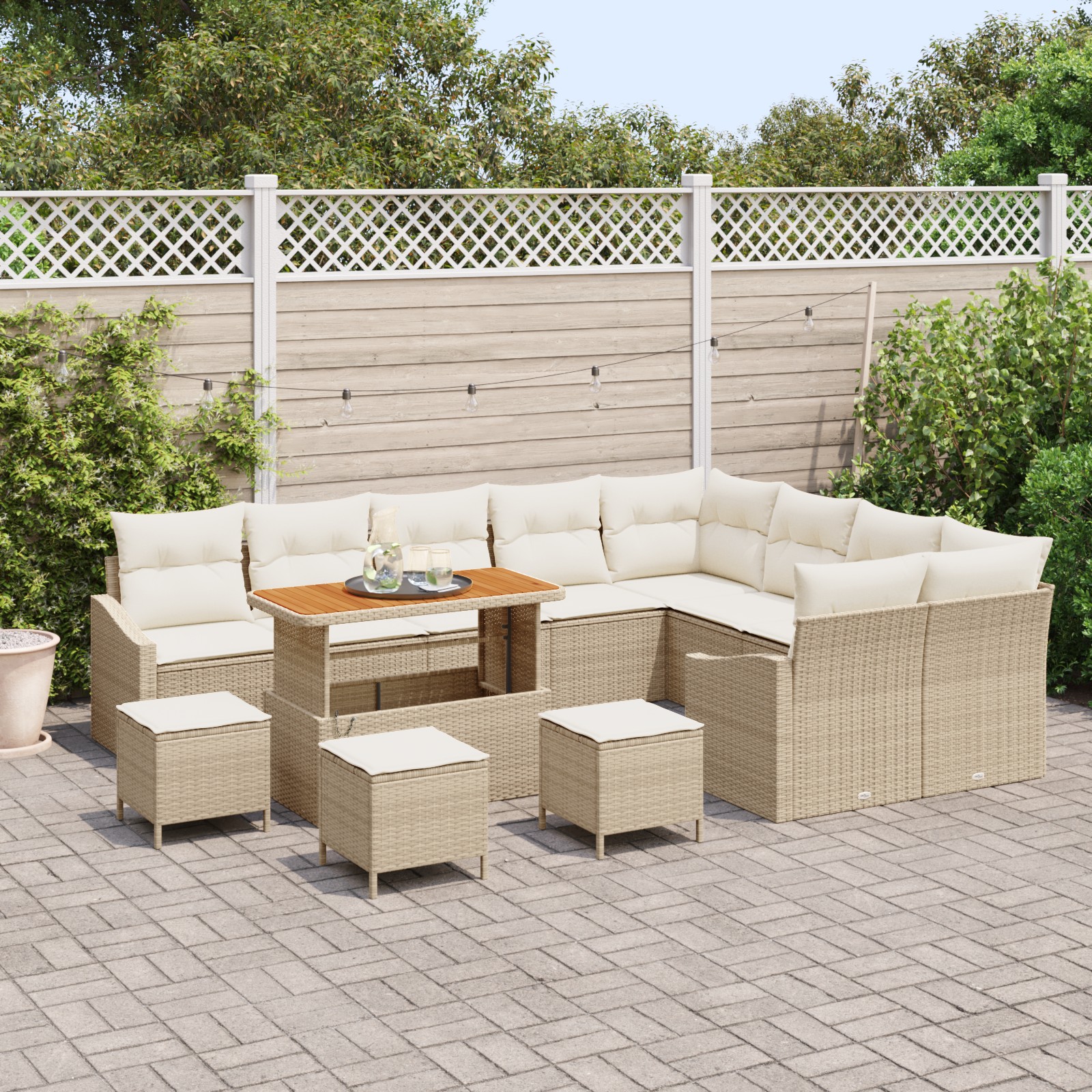 3362701 3 Set de canapele pentru grădină cu pernă 13 pcs Bej Rattan poli Set de canapele pentru grădină cu pernă 13 pcs Bej Rattan poli - imagine 3