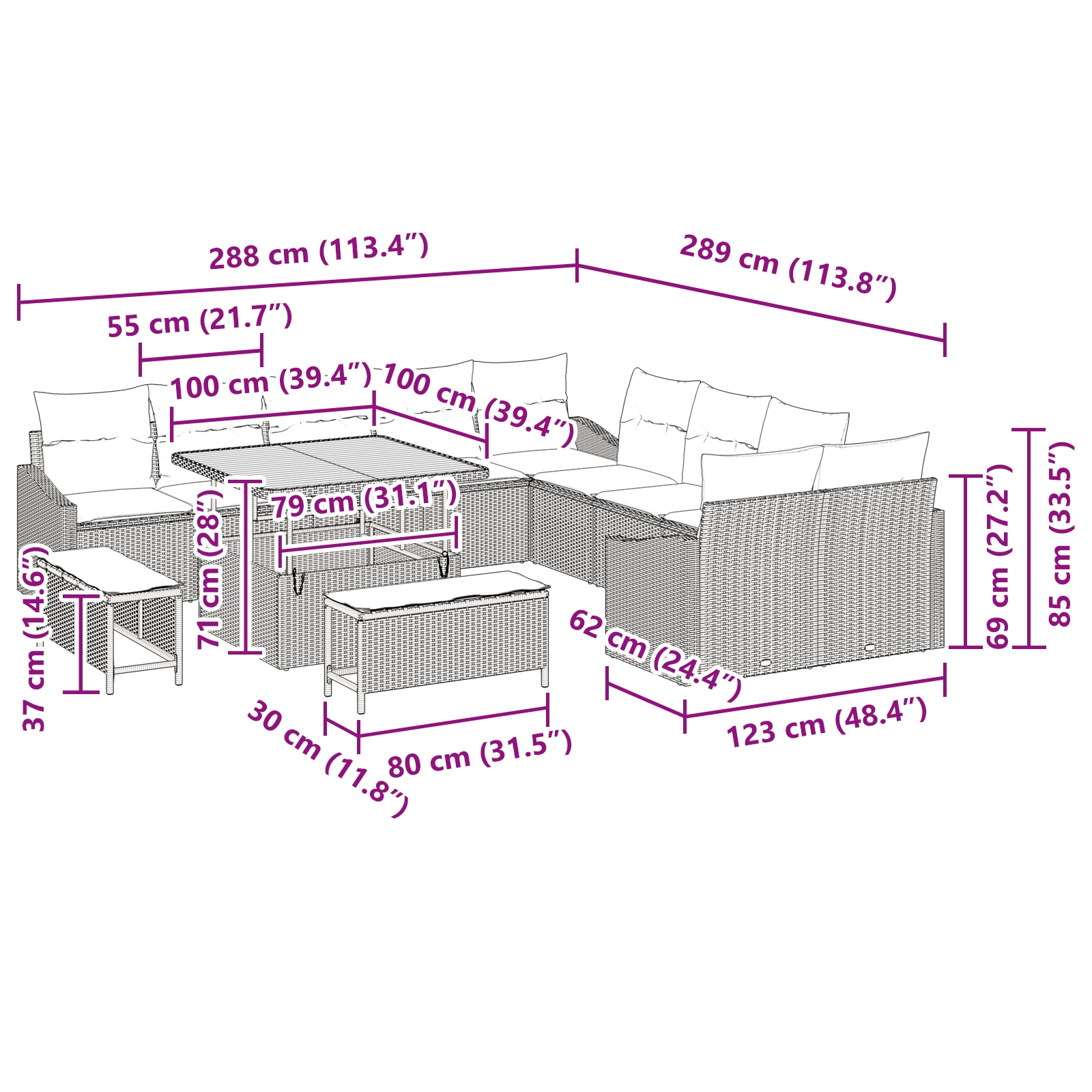 3362704 12 Set de canapele pentru grădină 13 pcs Negru Rattan poli Set de canapele pentru grădină 13 pcs Negru Rattan poli - imagine 12
