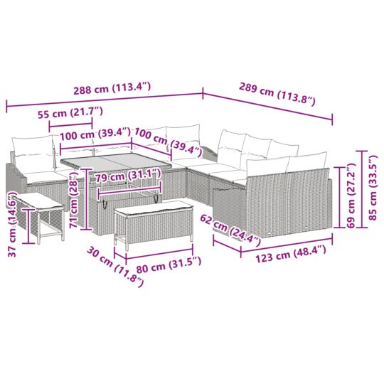 3362707 12 Set de canapele pentru grădină cu pernă 13 pcs Bej Rattan poli 3362707 12