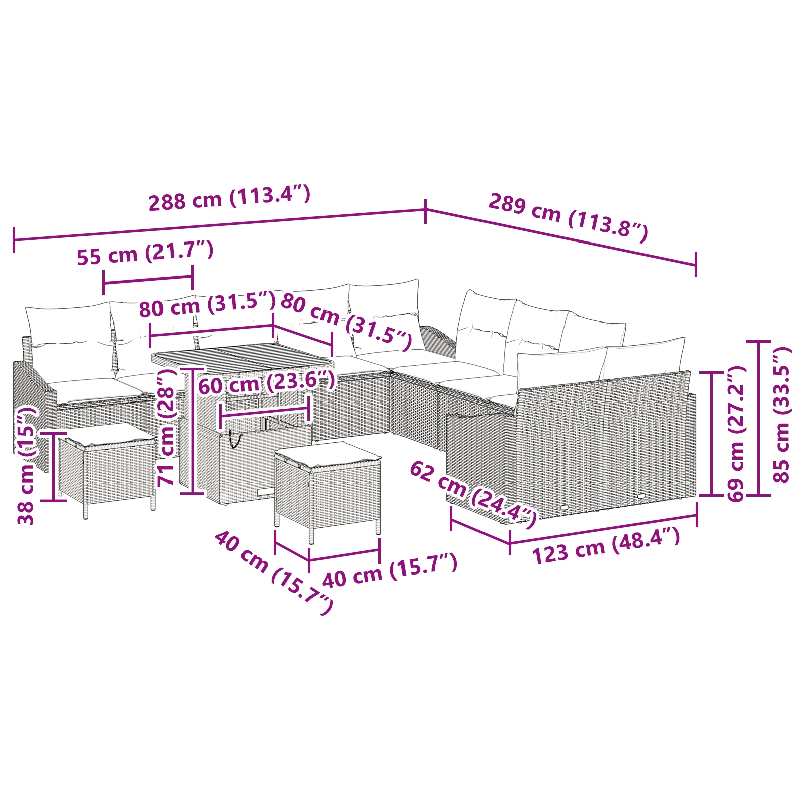 3362711 12 Set de canapele pentru grădină cu pernă 13 pcs Bej Rattan poli Set de canapele pentru grădină cu pernă 13 pcs Bej Rattan poli - imagine 12