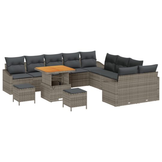 3362713 2 Set de canapele pentru grădină cu pernă 13 pcs Gri Rattan poli 3362713 2