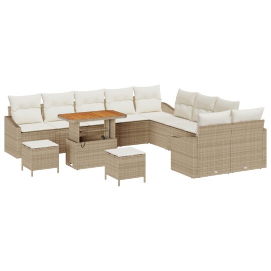 3362716 2 Set de canapele pentru grădină cu pernă 13 pcs Bej Rattan poli 3362716 2