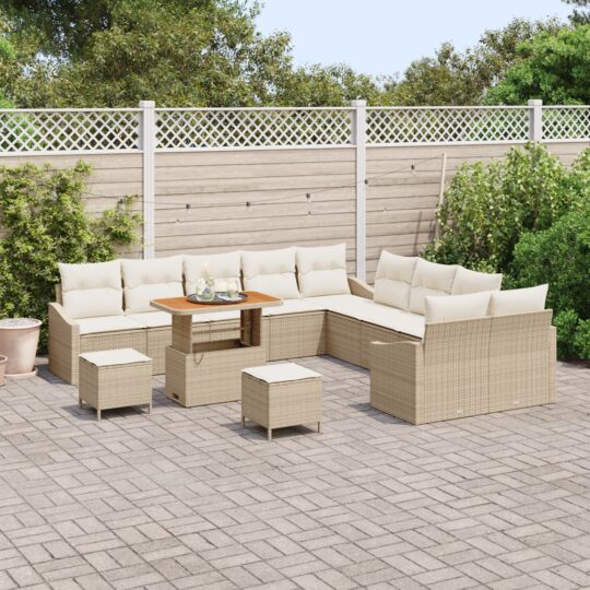 3362716 3 Set de canapele pentru grădină cu pernă 13 pcs Bej Rattan poli 3362716 3