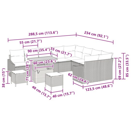 3362718 12 Set de canapele pentru grădină cu pernă 13 pcs Gri Rattan poli 3362718 12