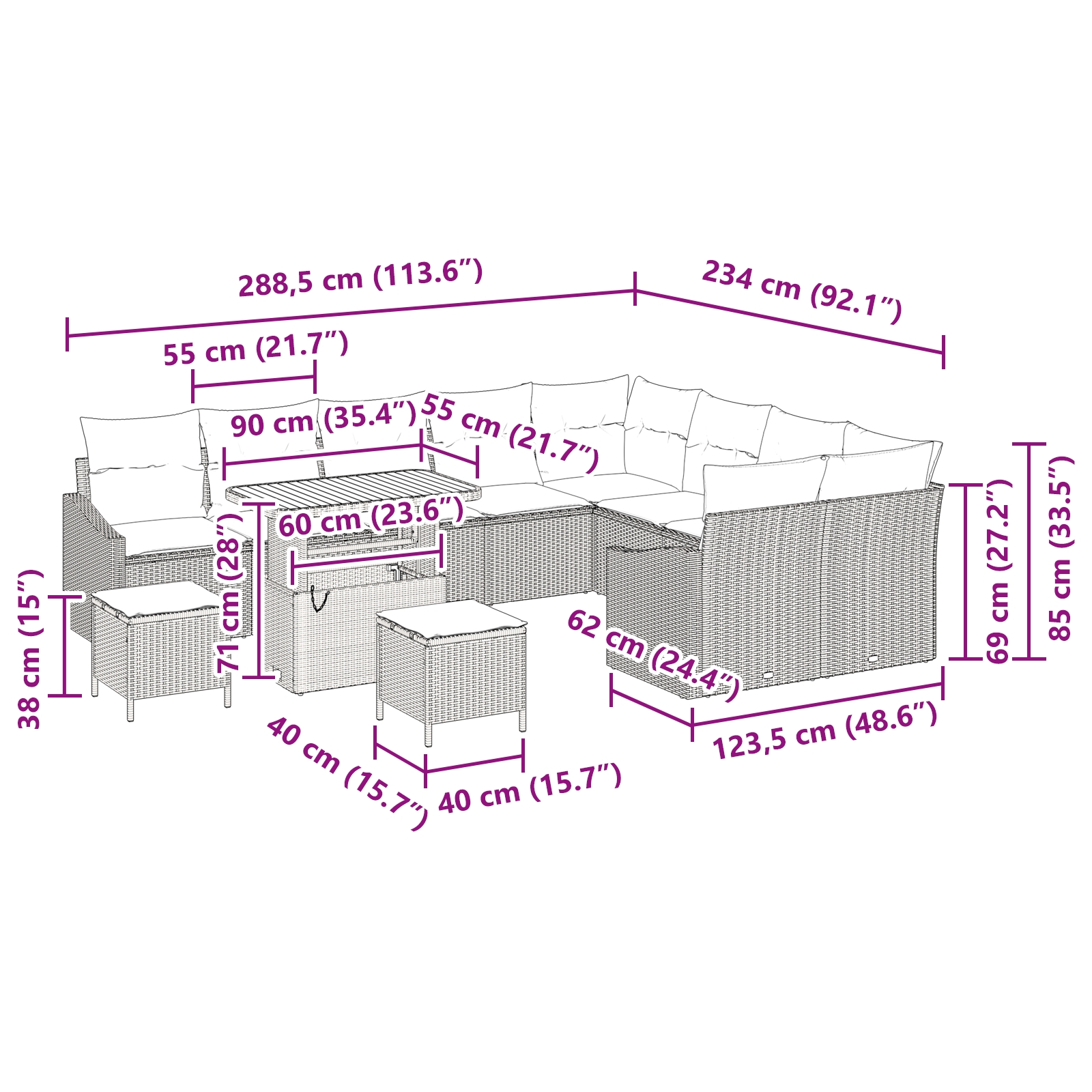 3362718 12 Set de canapele pentru grădină cu pernă 13 pcs Gri Rattan poli Set de canapele pentru grădină cu pernă 13 pcs Gri Rattan poli - imagine 12