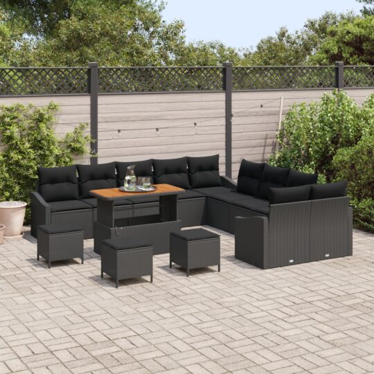 3362719 3 Set de canapele pentru grădină 14 pcs Negru Rattan poli 3362719 3