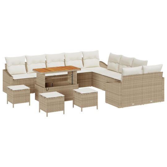 3362721 2 Set de canapele pentru grădină cu pernă 14 pcs Bej Rattan poli 3362721 2