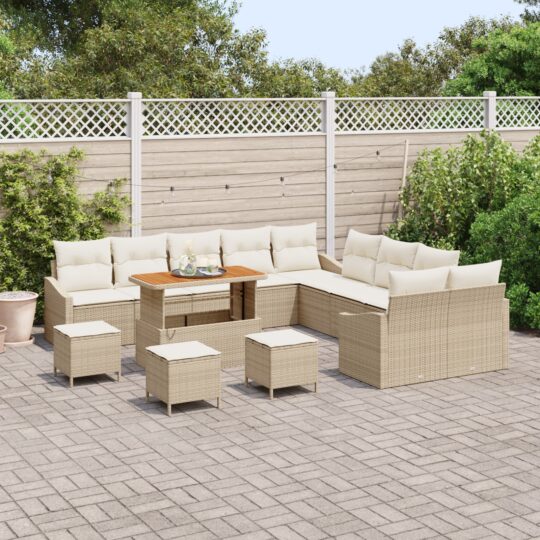 3362721 3 Set de canapele pentru grădină cu pernă 14 pcs Bej Rattan poli 3362721 3