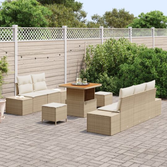 3362726 3 Set de canapele pentru grădină cu pernă 8 pcs Bej Rattan poli 3362726 3