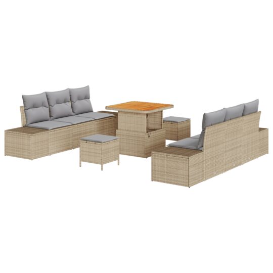 Alternative view of Set de canapele pentru grădină cu pernă 9 pcs Bej Rattan poli