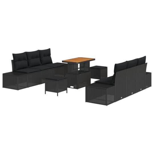 Alternative view of Set de canapele pentru grădină cu pernă 9 pcs Negru Rattan poli