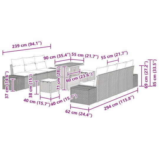 3362751 9 Set de canapele pentru grădină cu pernă 10 pcs Bej Rattan poli 3362751 9