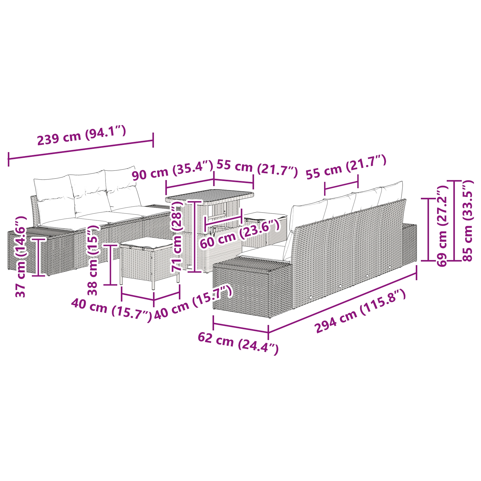 3362751 9 Set de canapele pentru grădină cu pernă 10 pcs Bej Rattan poli Set de canapele pentru grădină cu pernă 10 pcs Bej Rattan poli - imagine 9