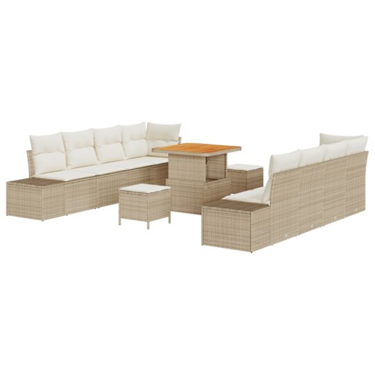 3362756 2 Set de canapele pentru grădină cu pernă 11 pcs Bej Rattan poli 3362756 2